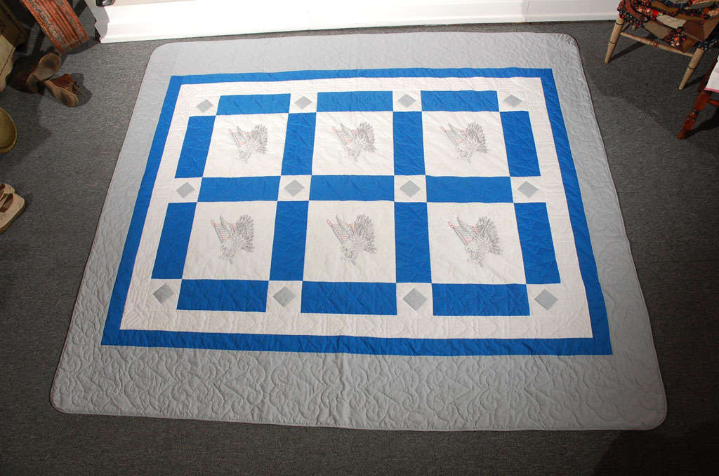 Large Patriotic Embroidered Eagles With Flags Great Quilting