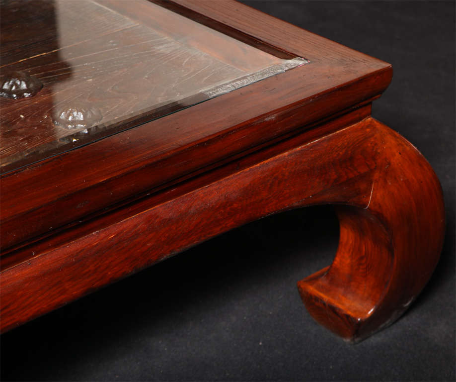 Iron Chinese Glass Top Coffee Table Fashioned from an Antique 19th Century Door