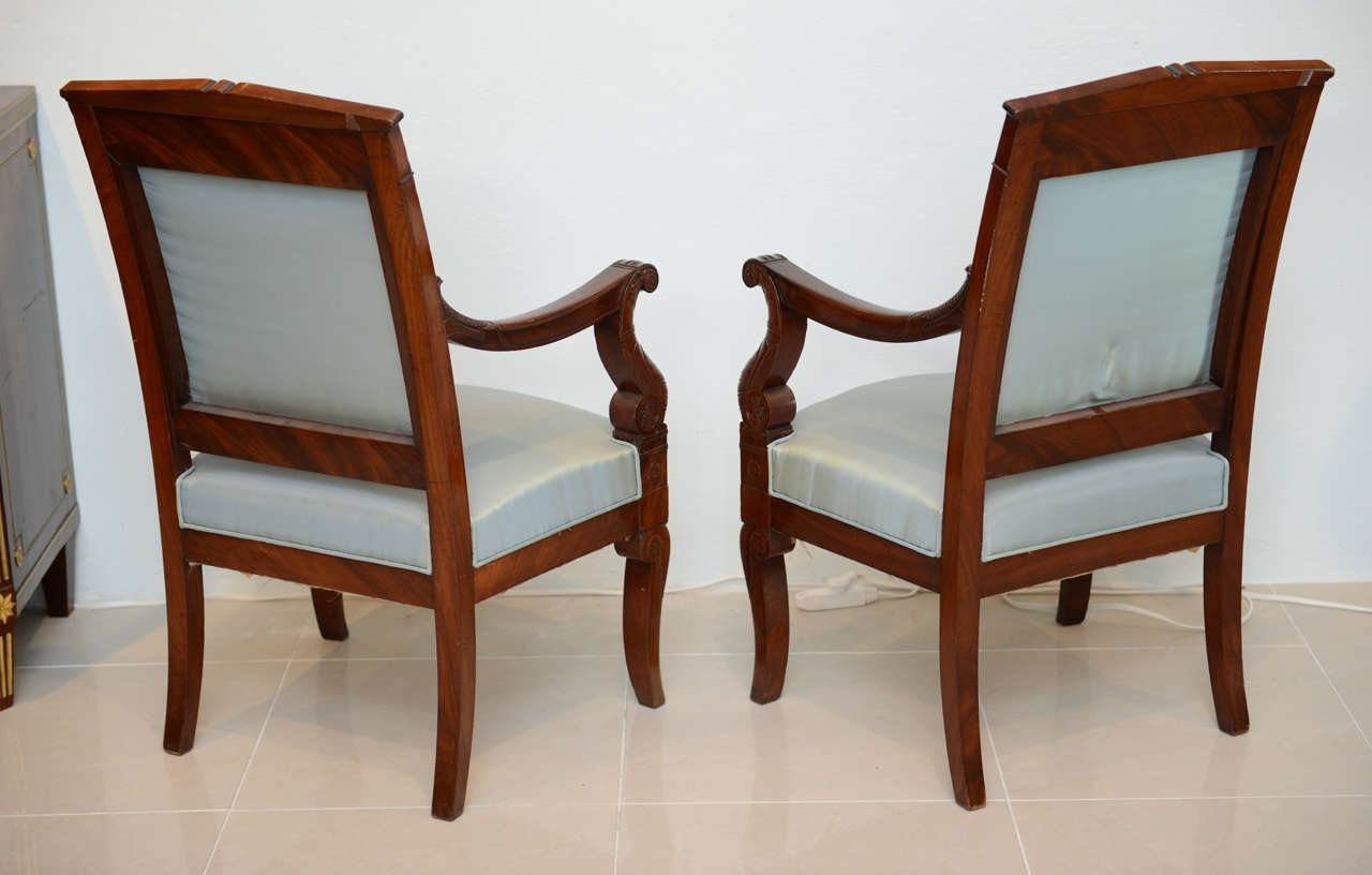 19th Century Fine Pair French Empire Mahogany Armchairs, Stamped Belanger