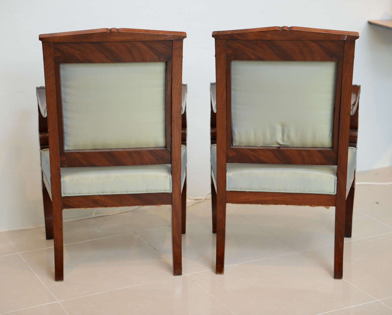Fine Pair French Empire Mahogany Armchairs, Stamped Belanger 1
