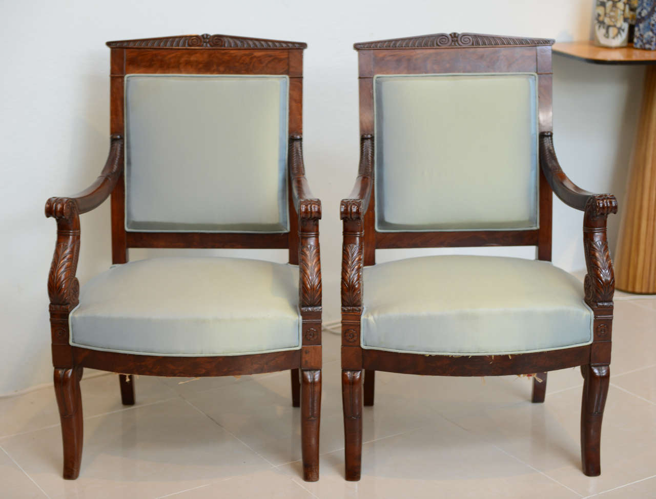 Fine Pair French Empire Mahogany Armchairs, Stamped Belanger 2