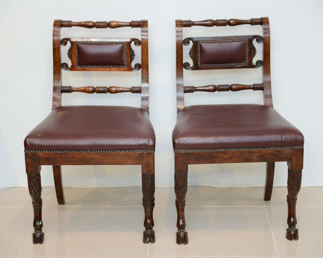 The reeded back with rolled backs plat over animal legs with hoof feet, literature, Italian Empire Furniture.
