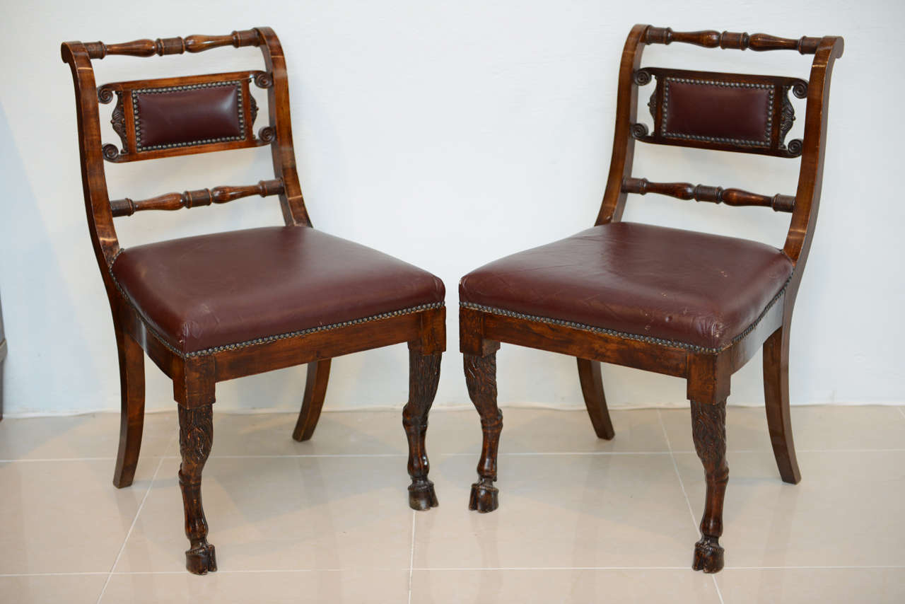 Set of Four Italian Empire Walnut Sidechairs, Early 19th Century For Sale 1