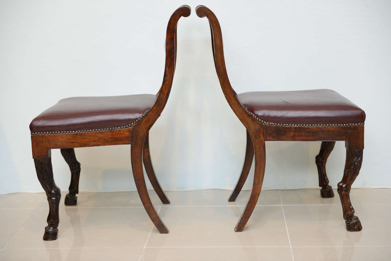 Set of Four Italian Empire Walnut Sidechairs, Early 19th Century For Sale 2