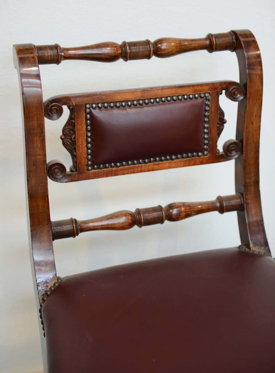 Set of Four Italian Empire Walnut Sidechairs, Early 19th Century For Sale 6