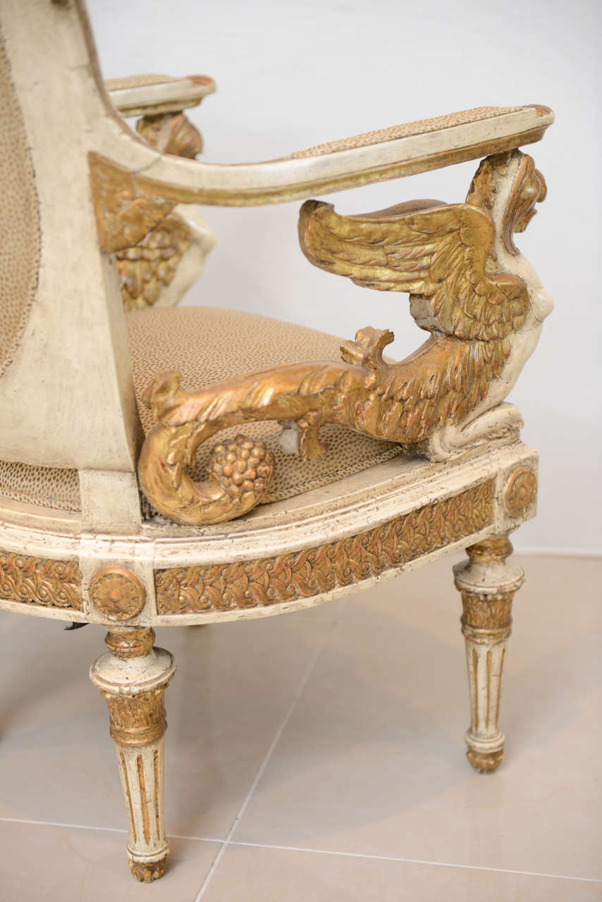An Exceptional Pair of Italian Neoclassic Painted and Parcel Gilt Armchairs 2
