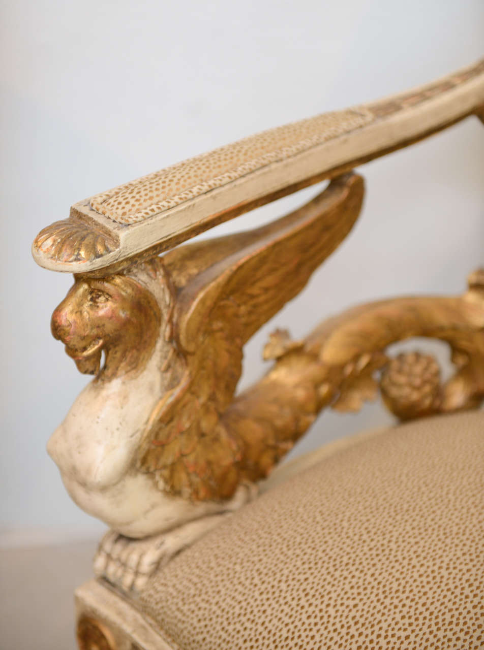 An Exceptional Pair of Italian Neoclassic Painted and Parcel Gilt Armchairs 3