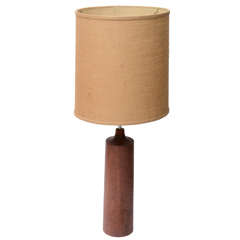 Danish Teak Table Lamp with period Burlap Shade.
