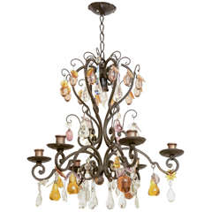 French Antique 19th Century Chandelier with Crystal Fruit in various color