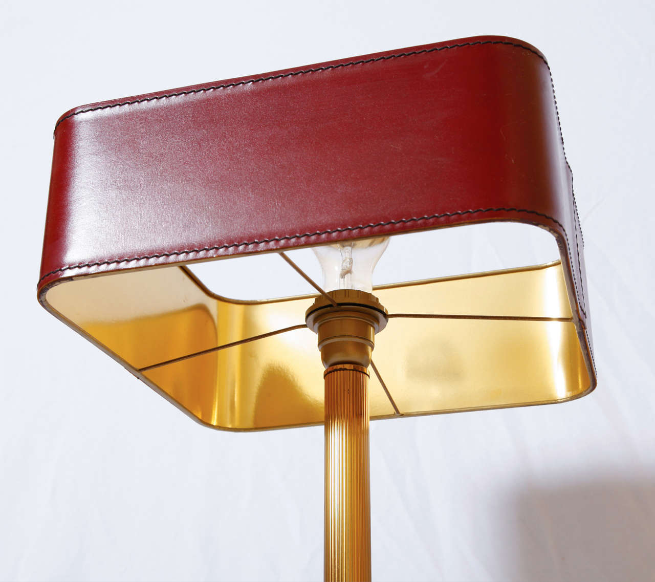 Mid-20th Century Jaques Adnet Red Leather Table Lamp