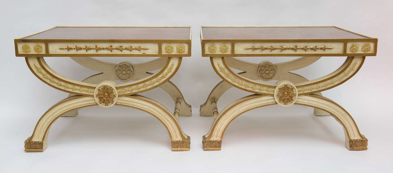Pair of classic and decoratively painted Italian end tables.