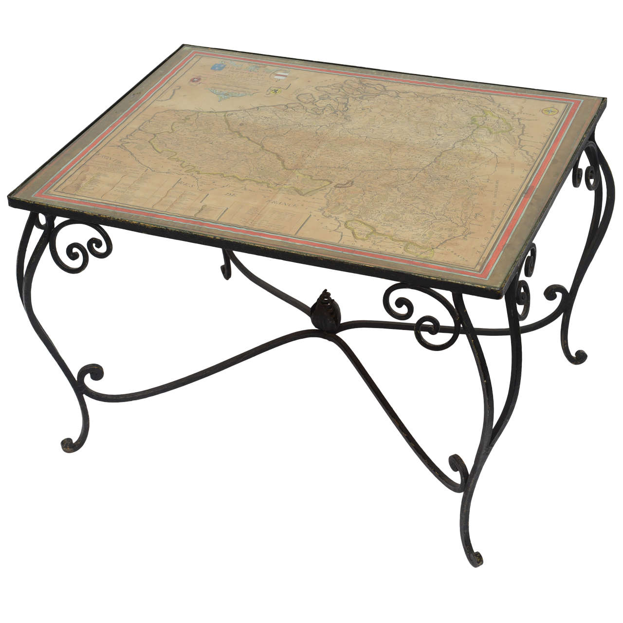 French Map Wrought Iron Table For Sale