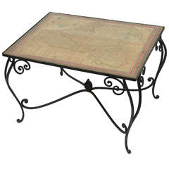 Vintage French Map Wrought Iron Table