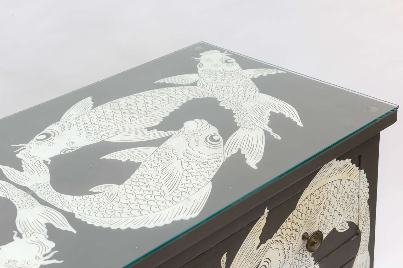Wood Painted Koi Chest