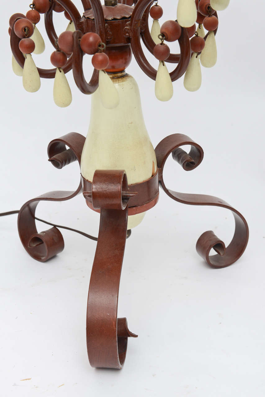 Mid-20th Century Pair of Wood Beaded Lamps
