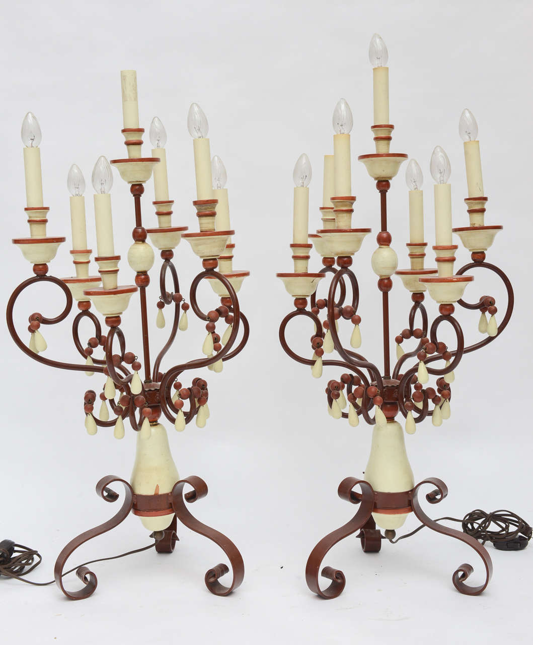 Pair of Wood Beaded Lamps 3