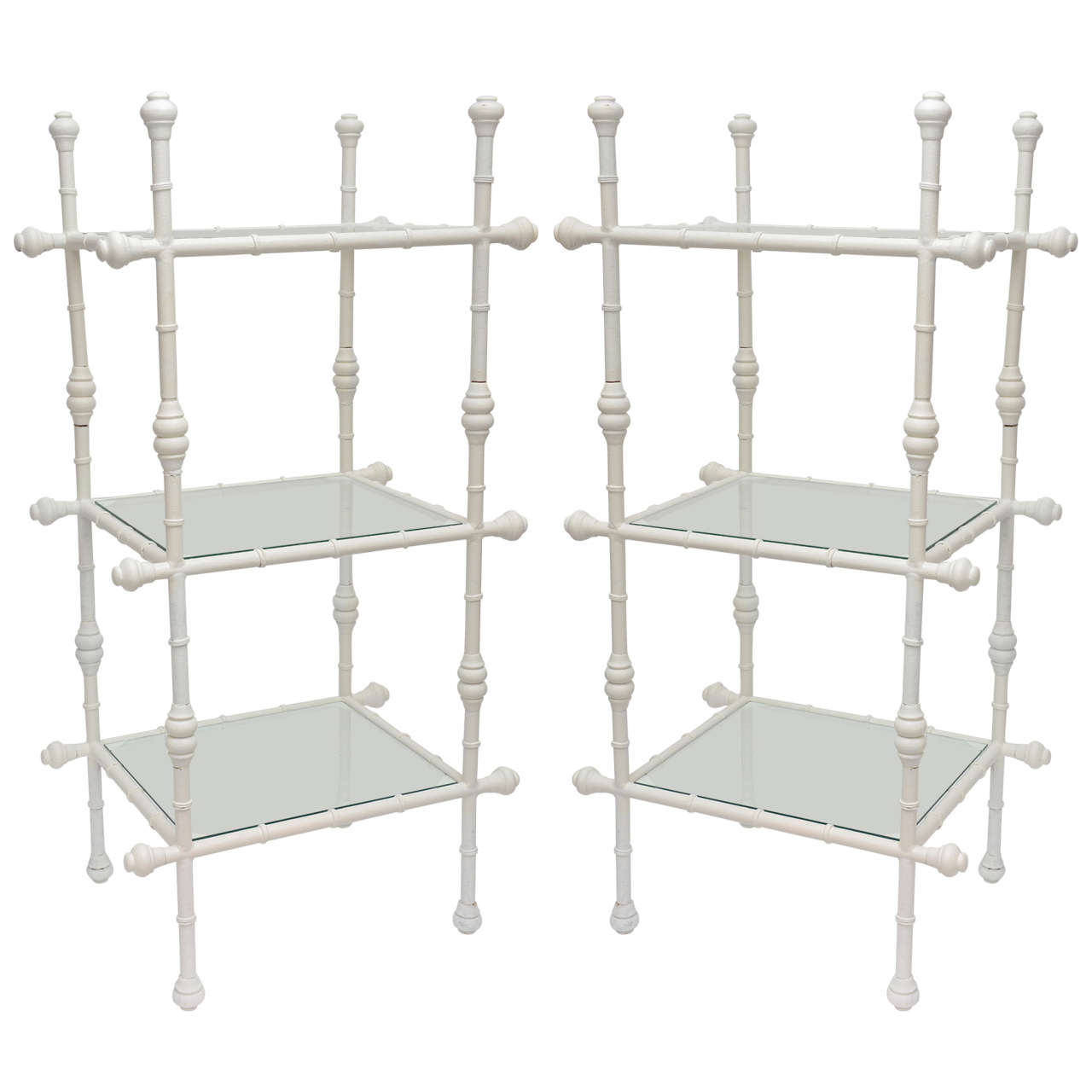 Pair Faux Metal Bamboo Shelves For Sale