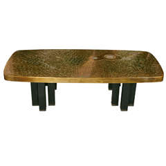 Spectacular Brass Etched Cocktail Table by Fernand Dresse