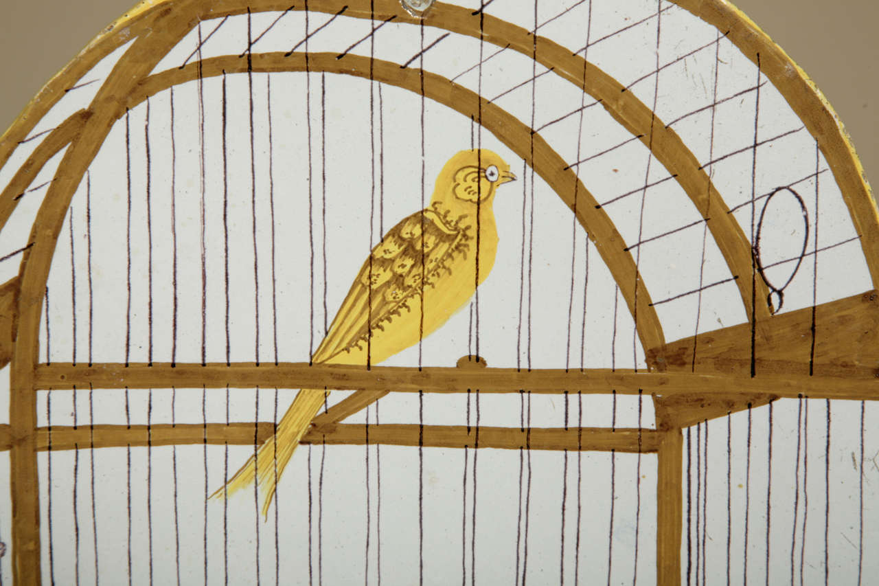 Dutch Delft Wall Plaque with a Canary in a Cage, circa 1780-90 2