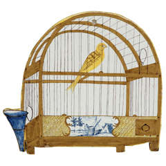 Antique Dutch Delft Wall Plaque with a Canary in a Cage, circa 1780-90