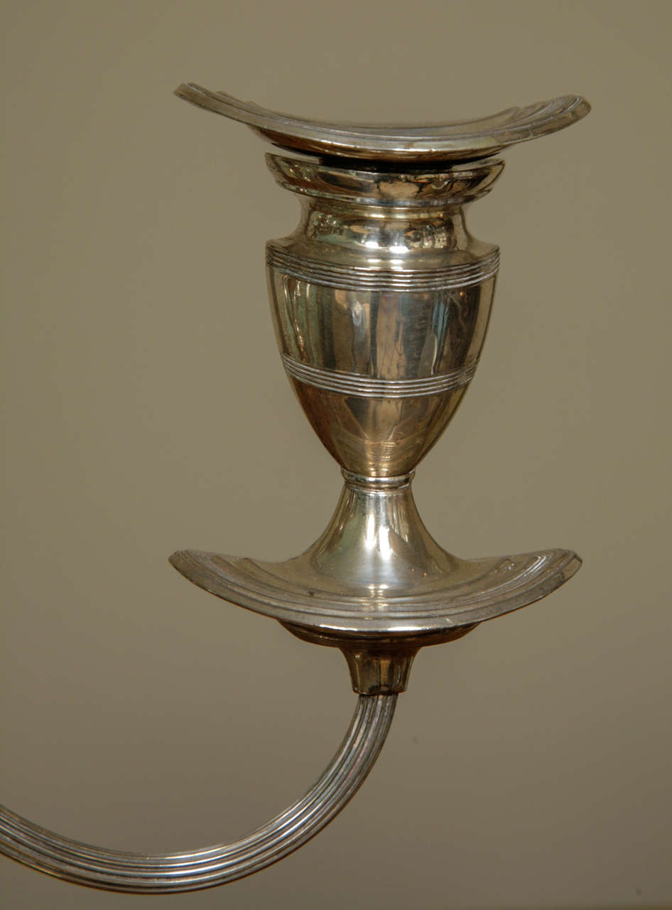 George III Pair of Georgian Silvered Triple Candle Candelabra circa 1790