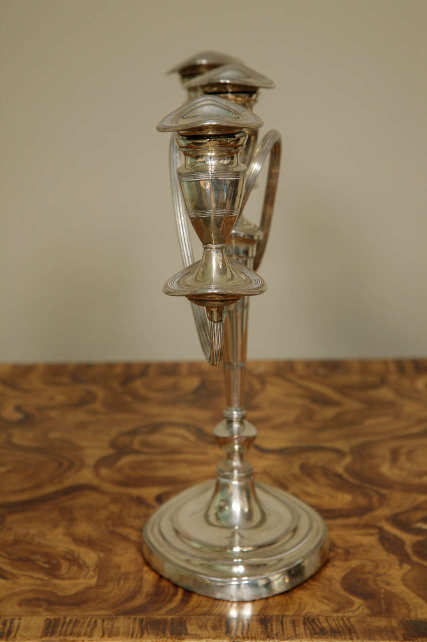 British Pair of Georgian Silvered Triple Candle Candelabra circa 1790
