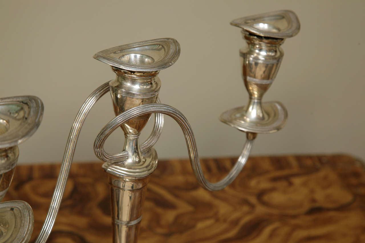 18th Century and Earlier Pair of Georgian Silvered Triple Candle Candelabra circa 1790
