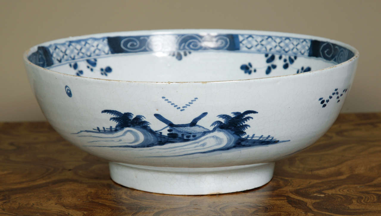 18th Century and Earlier English Delft Chinoiserie Punch Bowl, circa 1760