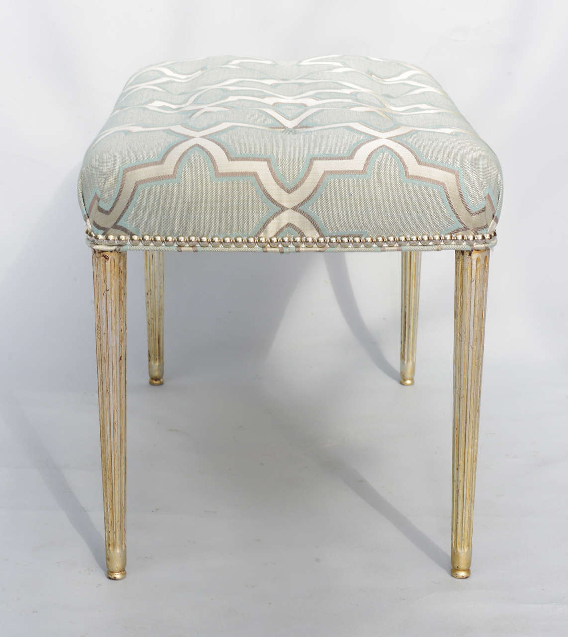 French Upholstered Bench on Silvergilt Legs Circa 1920s In Excellent Condition In West Palm Beach, FL