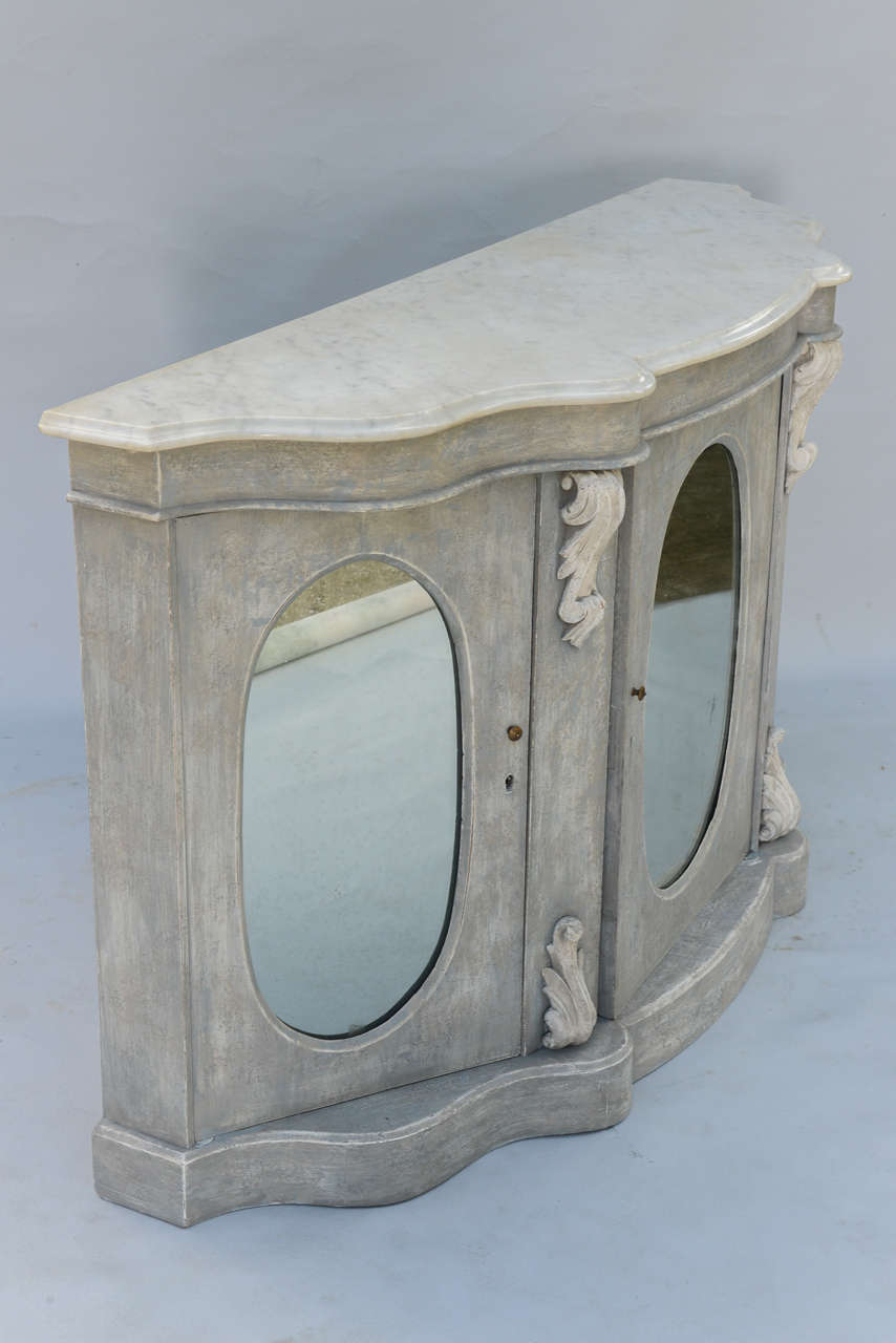 Painted 19c. English Server with Oval Mirrored Door Panels 3