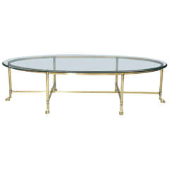 Vintage Polished Brass Cocktail Table with Oval Glass Top