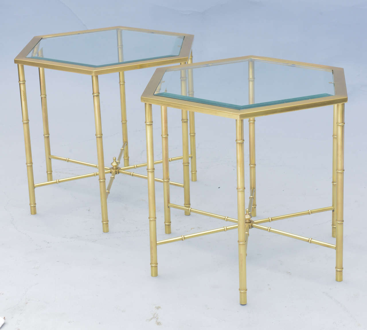 Pair of Mastercraft Hexagonal Brass Tables In Excellent Condition In West Palm Beach, FL