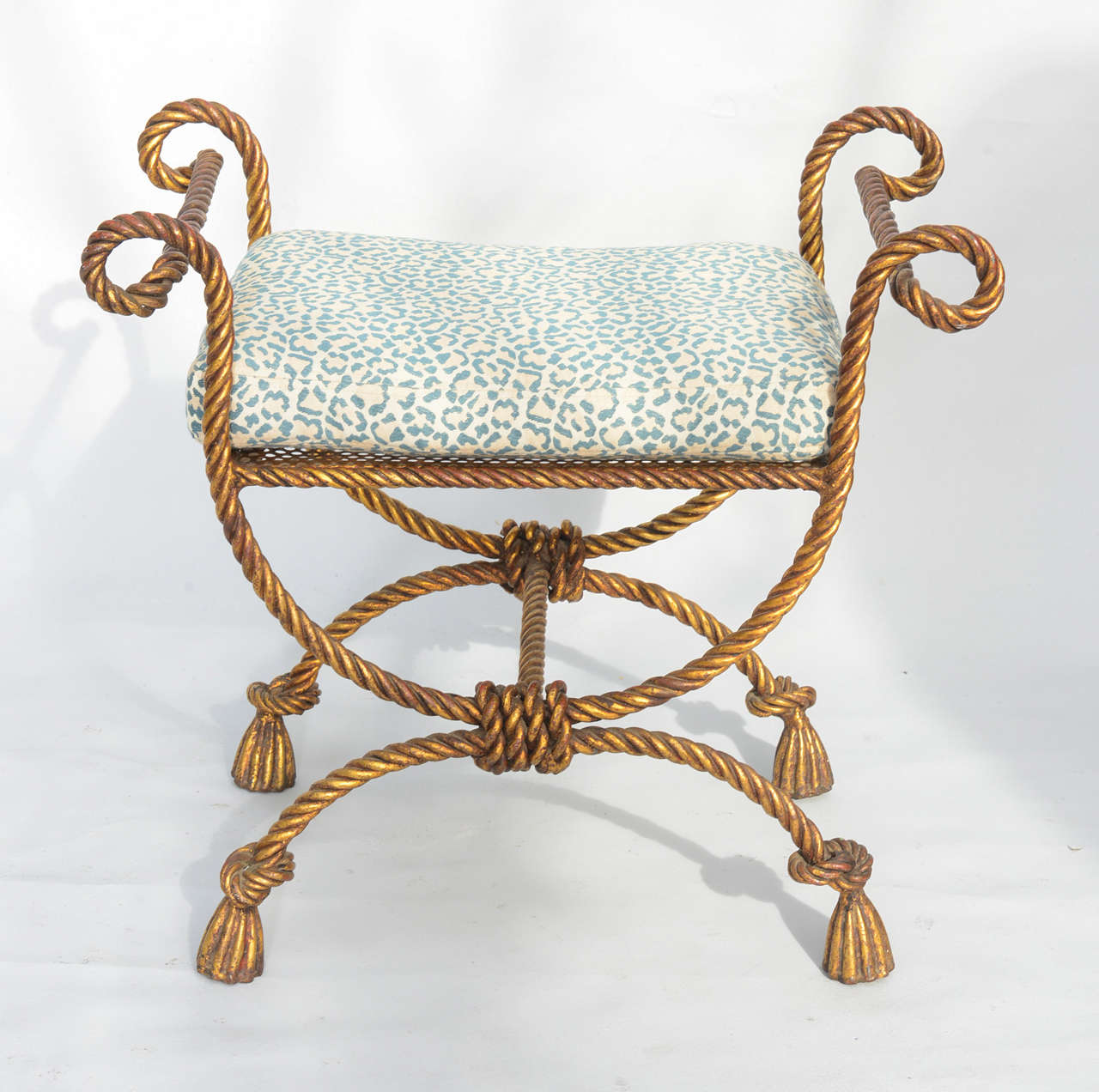 Hollywood Regency Niccolini Gilded Iron Rope and Tassel Stool