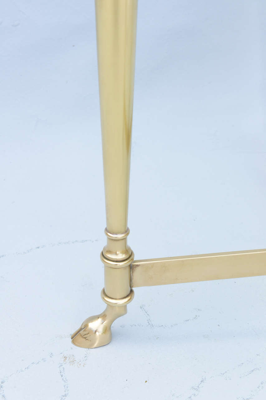 Late 20th Century Polished Brass End Table with Glass Top on Hooved Feet