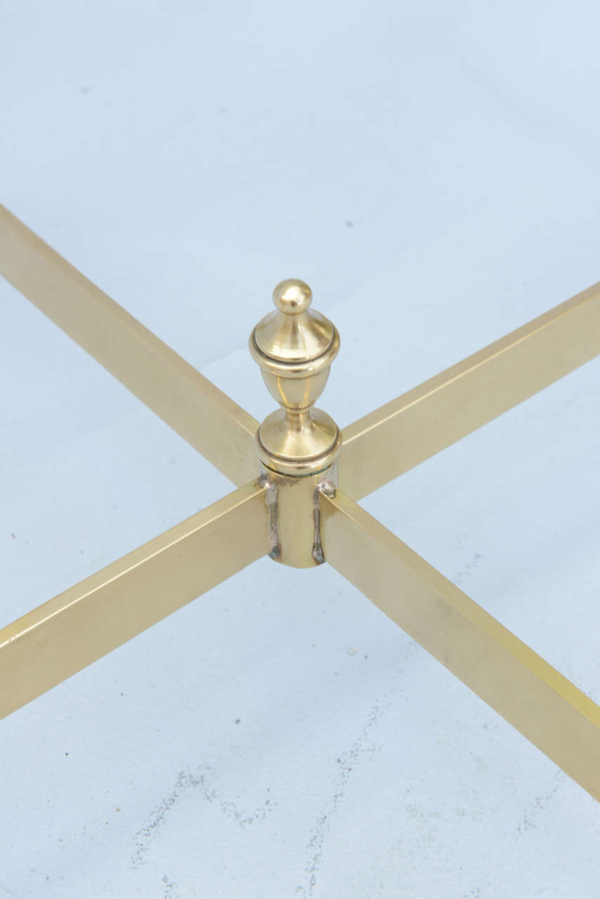 Polished Brass End Table with Glass Top on Hooved Feet 1