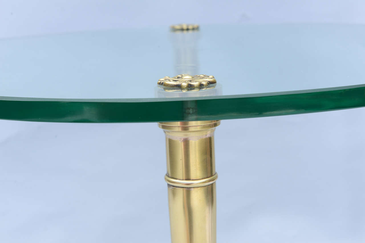 Polished Brass End Table with Glass Top on Hooved Feet 2