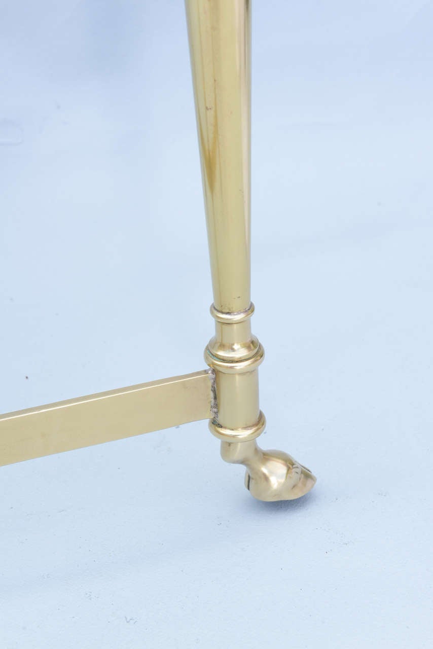 Polished Brass End Table with Glass Top on Hooved Feet 3