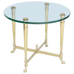 Polished Brass End Table with Glass Top on Hooved Feet 3