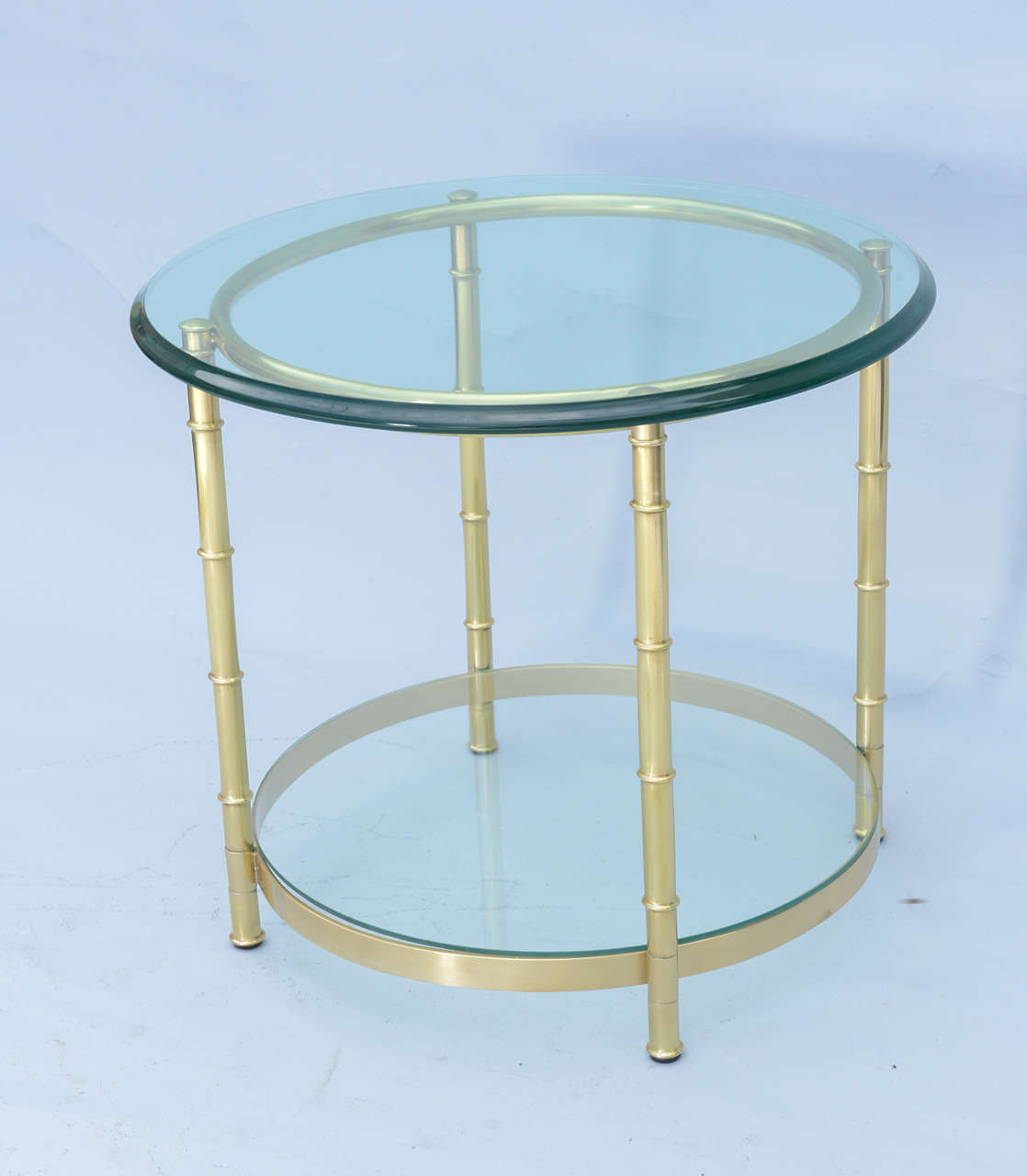 Beveled Polished Brass Faux Bamboo End Table