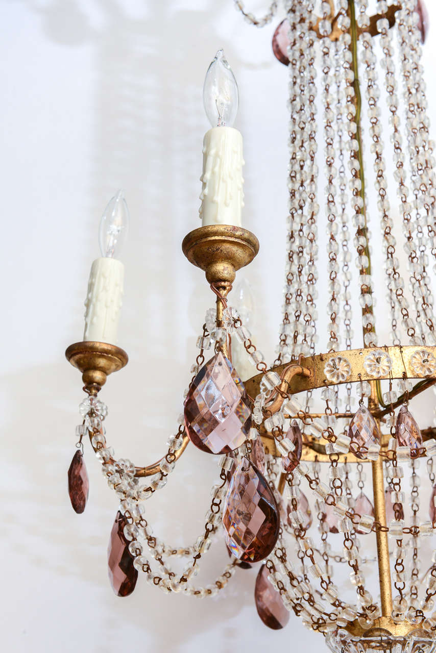 Empire Form Italian Chandelier with Amethyst Colored Accent Crystals In Excellent Condition In West Palm Beach, FL