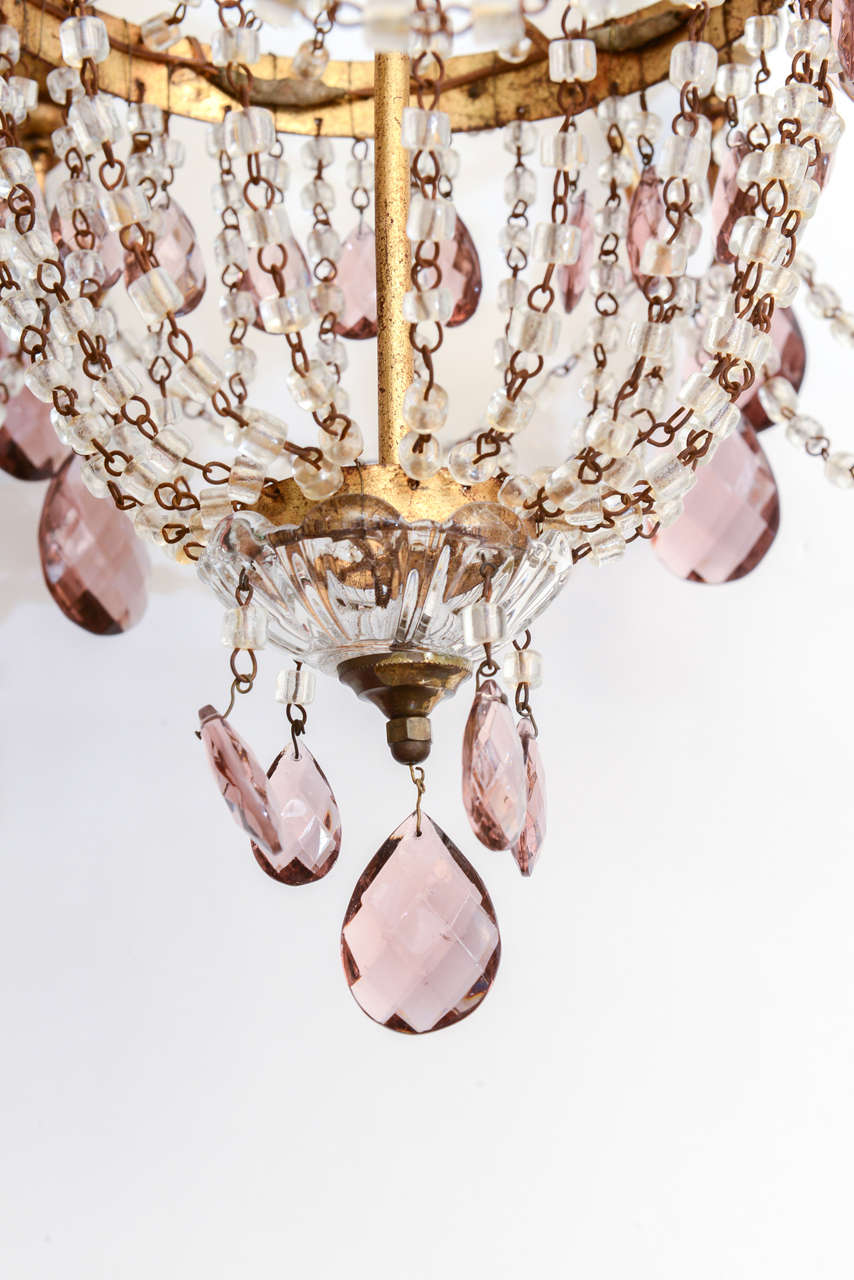 Mid-20th Century Empire Form Italian Chandelier with Amethyst Colored Accent Crystals