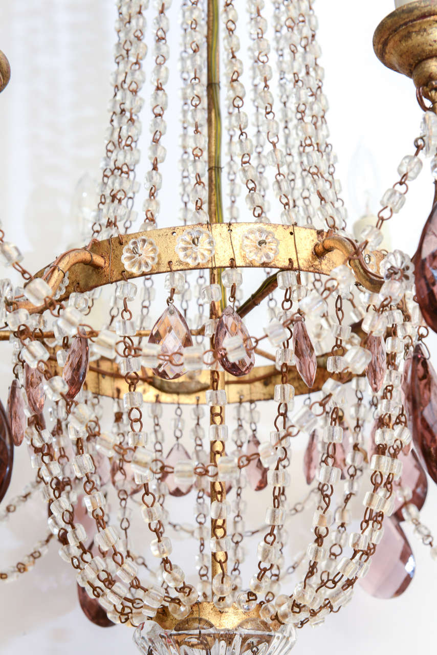 Iron Empire Form Italian Chandelier with Amethyst Colored Accent Crystals