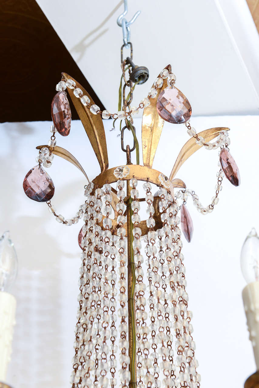 Empire Form Italian Chandelier with Amethyst Colored Accent Crystals 1