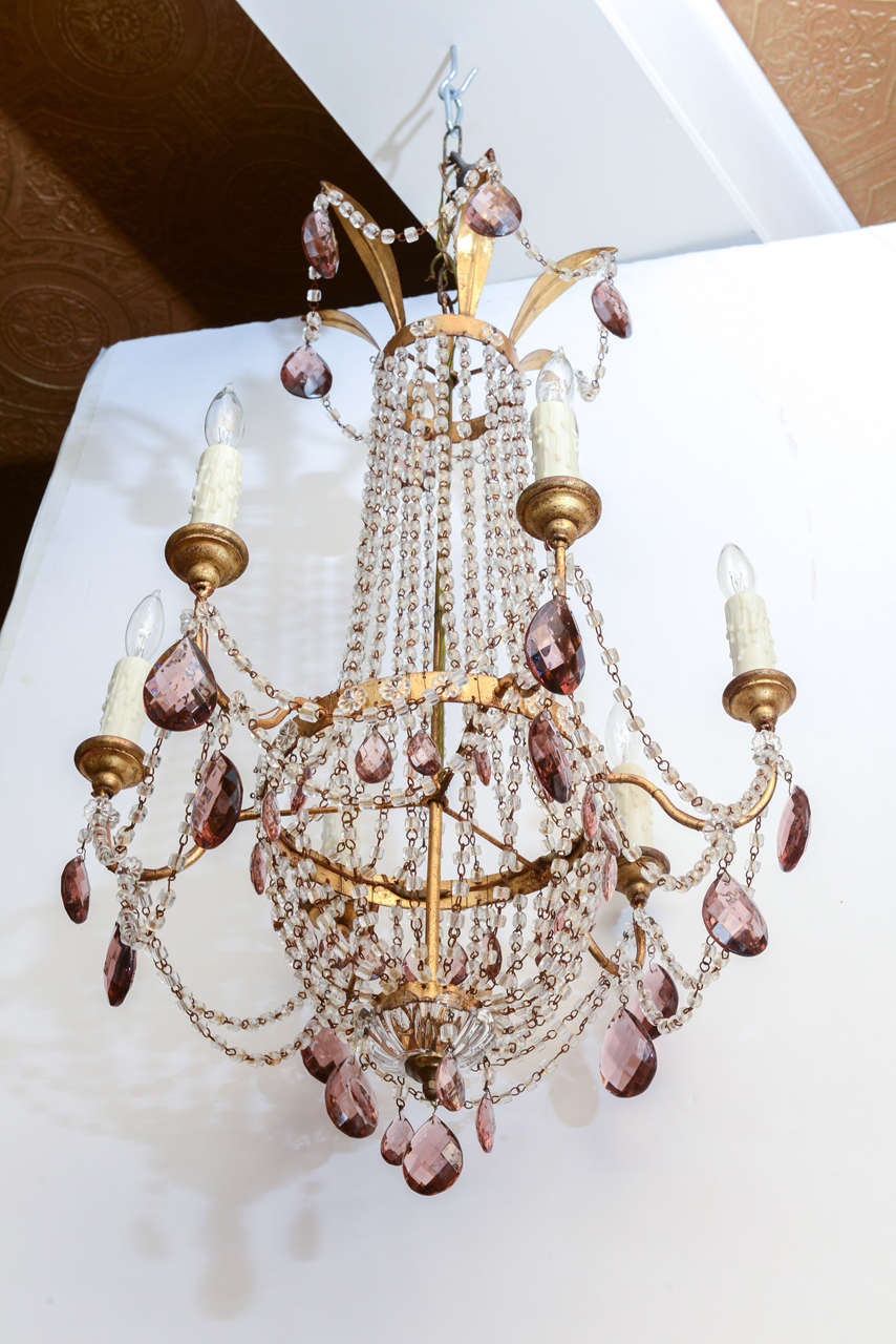 Empire Form Italian Chandelier with Amethyst Colored Accent Crystals 2