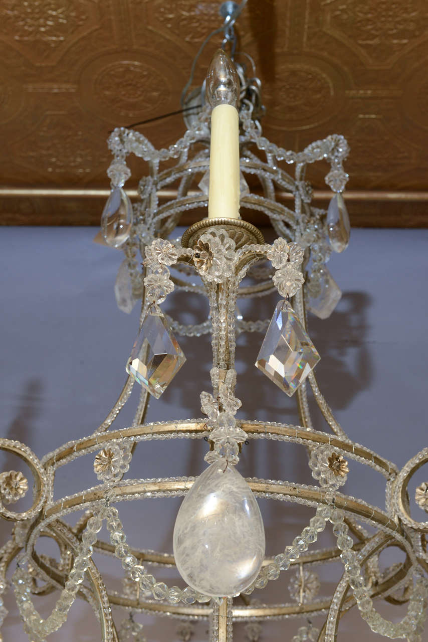 20th Century Beaded Six-Arm Chandelier with Rock Crystal Accents