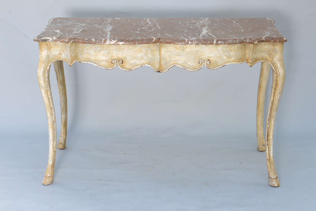 Painted 19c. Italian Console Table with Marble Top