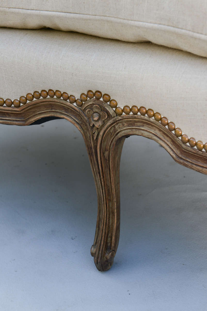 20th Century Louis XV Style Walnut Settee Upholstered in Linen