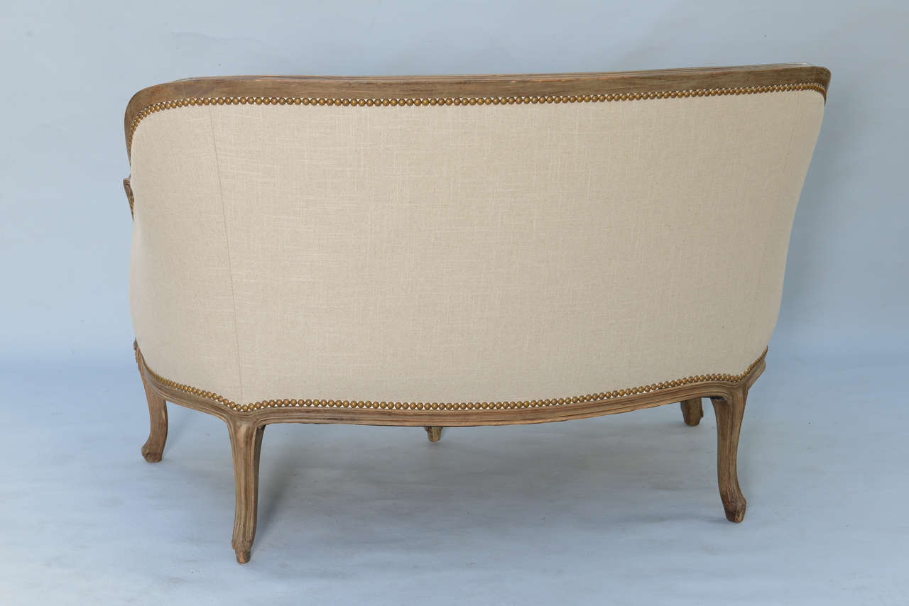 Louis XV Style Walnut Settee Upholstered in Linen 2