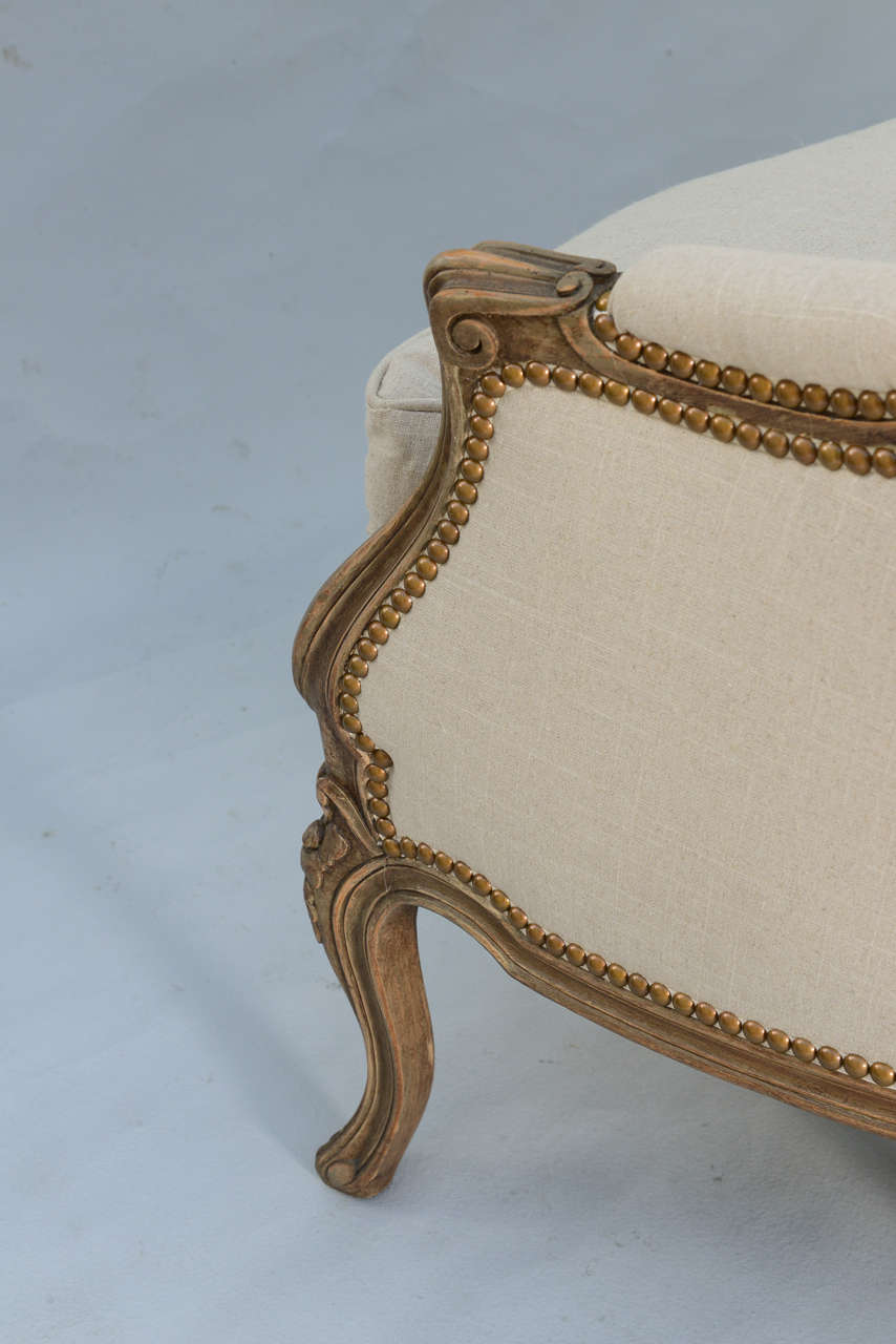 Louis XV Style Walnut Settee Upholstered in Linen 4