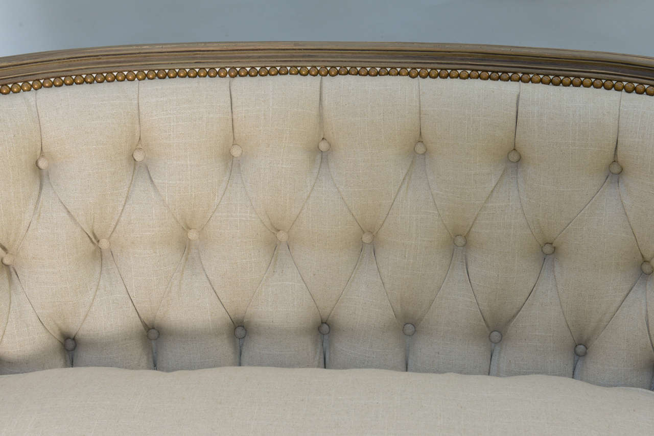 Louis XV Style Walnut Settee Upholstered in Linen 5